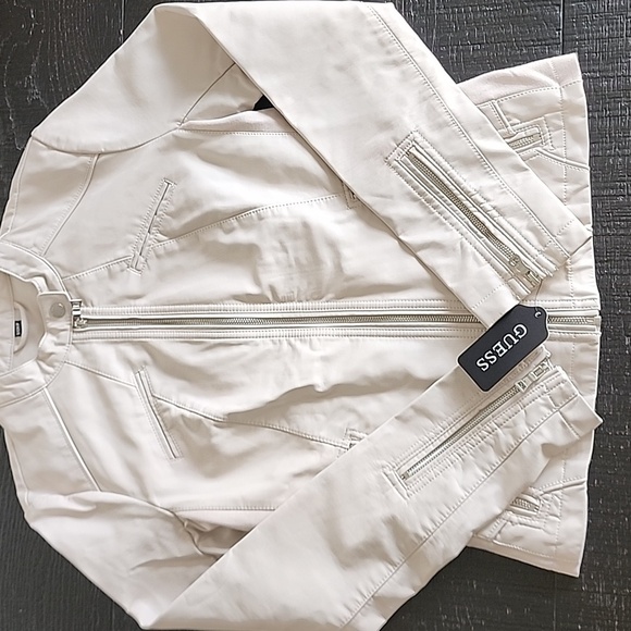 Guess Women's Off-White Faux-Leather Moto Jacket - Picture 7 of 9